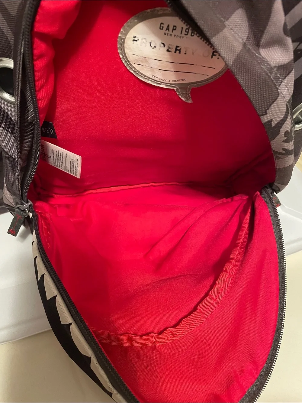 GAP Gray Camo Shark-Teeth Backpack with Red Trim